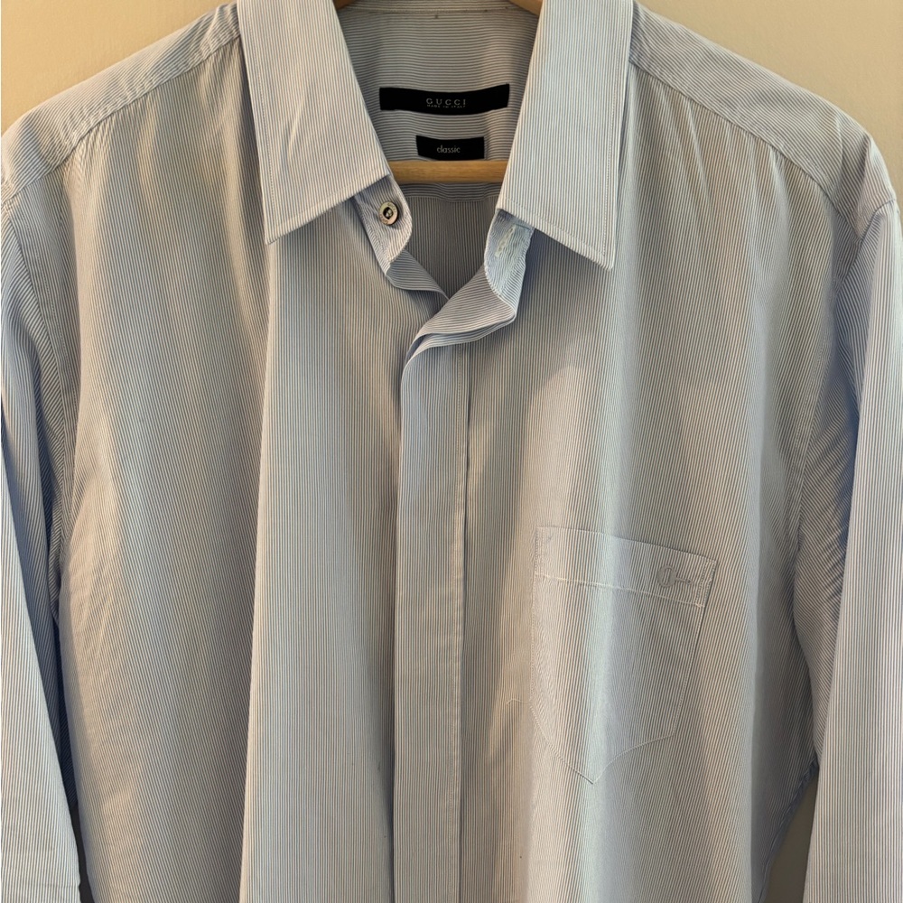 Gucci blue and white fine stripe dress shirt - 41/16